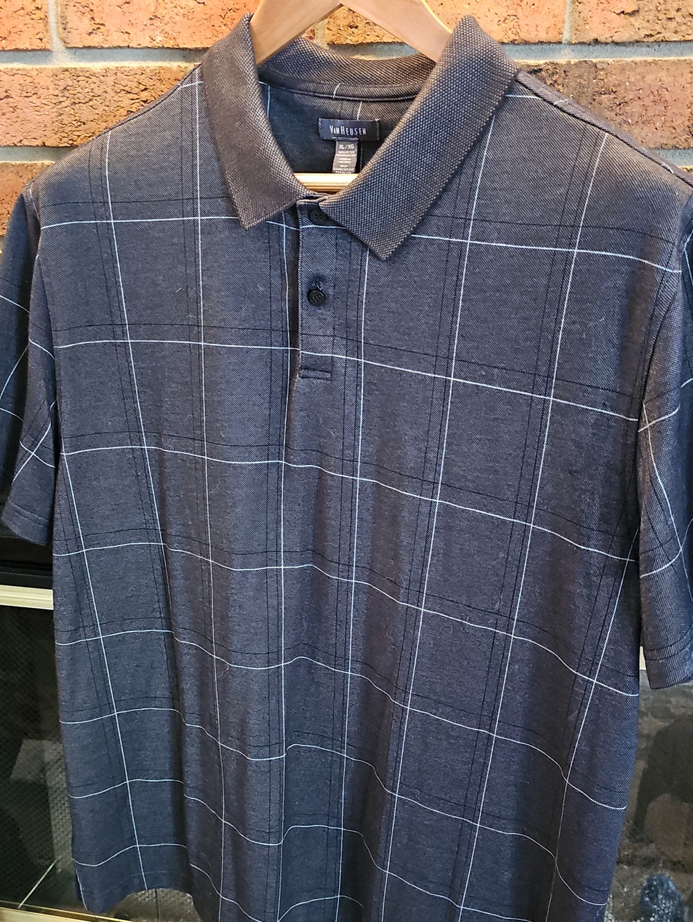 Van Heusen XL Charcoal Gray Windowpane Polo Shirt